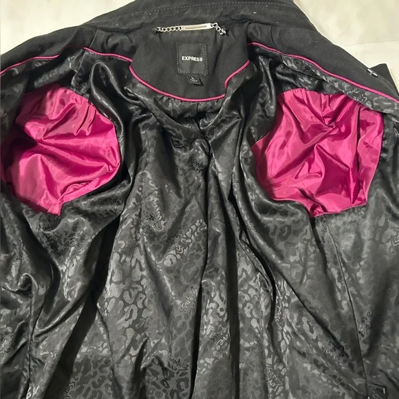 Express Black Denim Double-Breasted Belted Silver Button Trench Coat - Picture 15 of 16